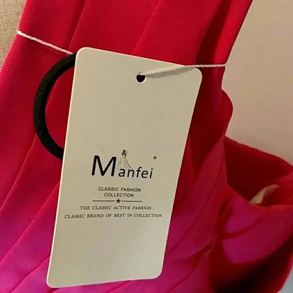 NWT Manfei Fusia Pink V-Neck Chiffon Dress - Picture 4 of 7